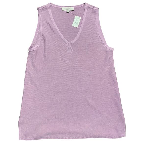 Loft NWT Purple Cotton Knit Sleeveless Blouse Sz L - Picture 1 of 6
